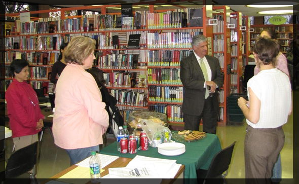 Senator Fontana greets attendees as they arrive at the final Skills for Success Workshop on November 17th. The 7-workshop series provided tools for job seekers and assisted with resumes, cover letters and other skills to give them a leg up in their search.