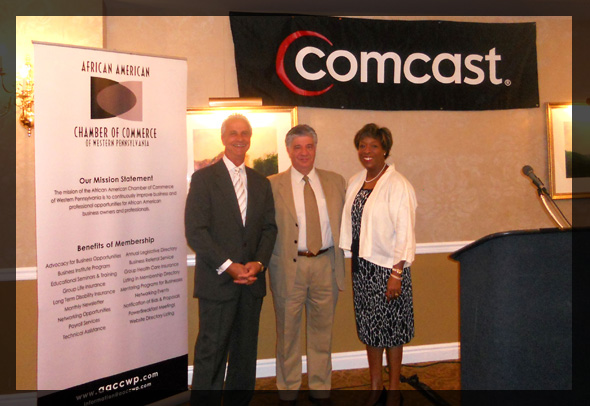 Senator Fontana is pictured with Frank Polito of Comcast and Doris Carson Williams of the African-American Chamber of Commerce of Western PA following the July 15th Special Breakfast Meeting of the Chamber. 