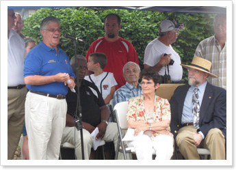 Senator Fontana speaks at the Heidelberg Raceway & Sports Arena dedication ceremony on July 15th.