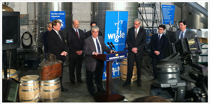 Senator Fontana spoke at a press conference on March 10 at Wiggle Whiskey in the Strip District 