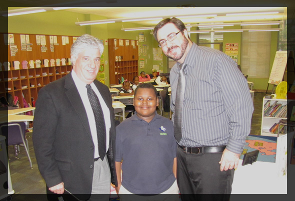 Senator Fontana stopped by Northside Urban Pathways Charter School last Thursday to present the school with Educational Improvement Tax Credit (EITC) scholarships from Verizon.  Pictured with the Senator are student Darius Stoner and Principal David A. Gallup, Jr.