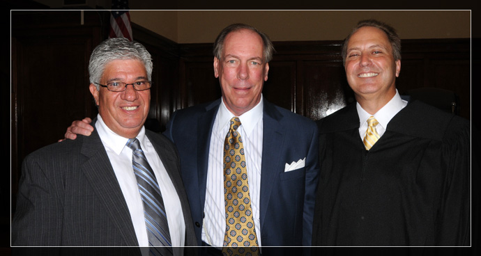 Senator Fontana is joined by Judge Jeffrey A. Manning and Judge Paul E. Cozza at the swearing in ceremony for Judge Cozza on August 14th.  Judge Manning presided over the swearing in ceremony.