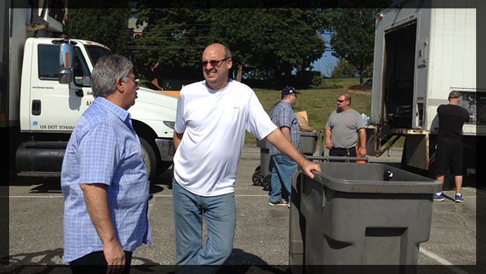 Senator Fontana speaks with Green Tree Borough Manager David Montz during the Shredding Event the Senator co-hosted with Representatives Dan Miller and Dan Deasy on Saturday at Green Tree Park.