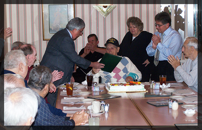 Senator Fontana presents Mr. Frank Caparelli, a World War II veteran, with a Senate citation on October 25th that paid tribute to Mr. Caparelli?s sacrifices and his commitment to our nation through his record of service.