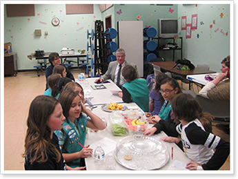 Senator Fontana speaks with Girl Scout Troop 54255 on January 18th at the West Liberty Elementary School. 
