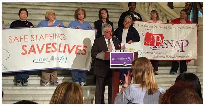 Senator Fontana stood with nurses from around Pennsylvania at a Capitol rally on May 9 and spoke about his Senate Bill 336.
