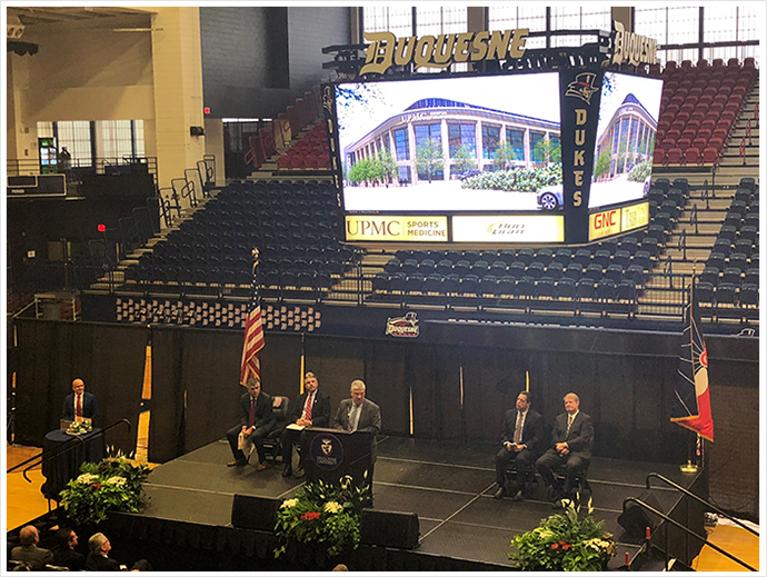 Senator Fontana spoke at an Oct. 23 press conference at Duquesne University as the school announced plans for a comprehensive renovation of the A.J. Palumbo Center.