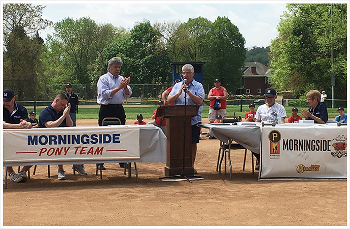 Senator Fontana spoke at a ceremony and presented a Senate citation honoring the 65th anniversary of the Morningside Baseball Association on Saturday, May 11.