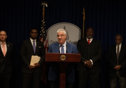 September 25, 2018:  Senator Wayne Fontana joined colleagues in the Senate and House at a press conference to announce legislation regarding police management and community relations.