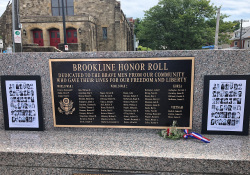 August 31, 2019: Senator Fontana attended the Honor Roll Dedication Ceremony in Brookline where a new plaque was presented.  The new plaque lists the 56 heroes who lost their lives in defense of our country during World Wars I and II, the Korean War, and Vietnam War.