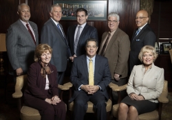 The leadership team of the Pennsylvania Senate Democratic Caucus  for the 2019-20 legislative session: seated (left to right) – Sen. Judy Schwank, Vice Chair, Appropriations; Sen. Jay Costa, Leader; Sen. Lisa Boscola, Policy; standing (left to right) – Sen. Anthony Williams, Whip; Sen. John Blake, Administrator; Sen. Larry Farnese, Secretary; Sen. Wayne Fontana, Caucus Chair; Sen. Vincent Hughes, Appropriations.