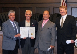 July 10, 2012: Senator Fontana, along with Joe Lagana, Founder & CEO of the Homeless Children’s Education Fund, accepts a proclamation from Allegheny County Councilman John DeFazio and County Executive Rich Fitzgerald at July 10th’s County Council meeting.  