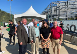 September 17, 2021: and Coraopolis Borough for a final beam raising ceremony for the AHN Montour Health & Sports Medicine Center in Coraopolis on Sept. 17. The conversion of a blighted rail yard is being transformed into a 78-acre facility that will feature 10 synthetic soccer and multipurpose fields, two of which will be indoors, and a 20,000-square-foot AHN clinic offering a full range of services including walk-in primary and pediatric care and sports medicine programs. Senator Fontana was proud to support a state Redevelopment Assistance Capital Program grant for this project that will be a terrific economic generator for Coraopolis, Neville and surrounding communities.