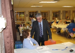October 24, 2012: Senator Fontana speaks with Larene Walsh at the Senior Flu/Pneumonia Shot Clinic he hosted at Church of the Resurrection in Brookline.