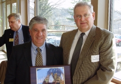 February 28, 2011: After speaking to the Construction Legislative Council (CLC) last week, Senator Fontana is presented a gift from CLC Vice Chairman Bill Ligetti.
